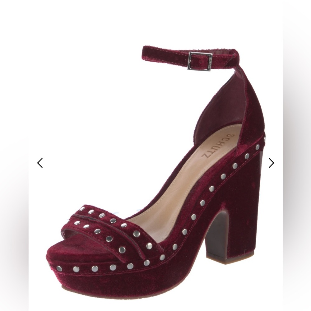 SCHUTZ Dark Burgundy Velvet Studded Heels - Picture 4 of 6